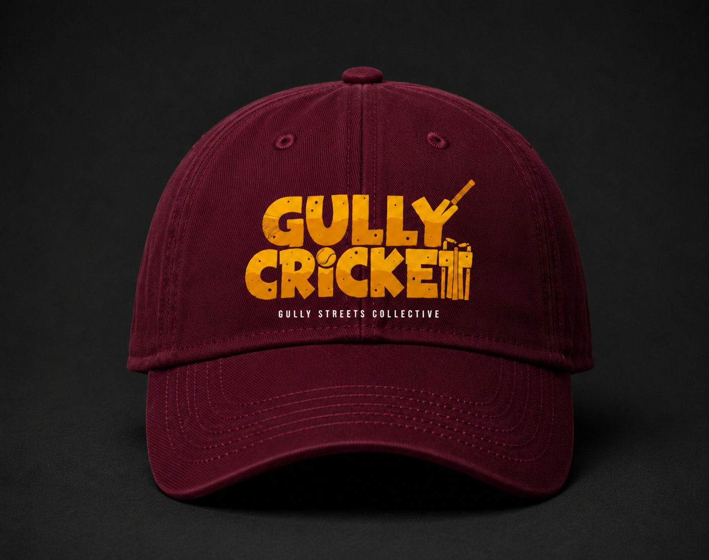 Gully cricket embroidered baseball cap
